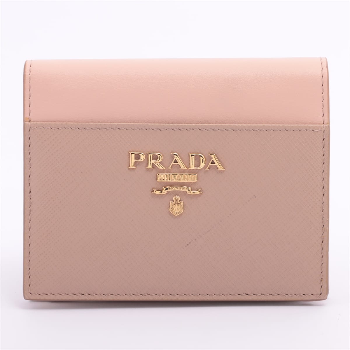 Prada Saffiano Leather Compact Wallet Beige