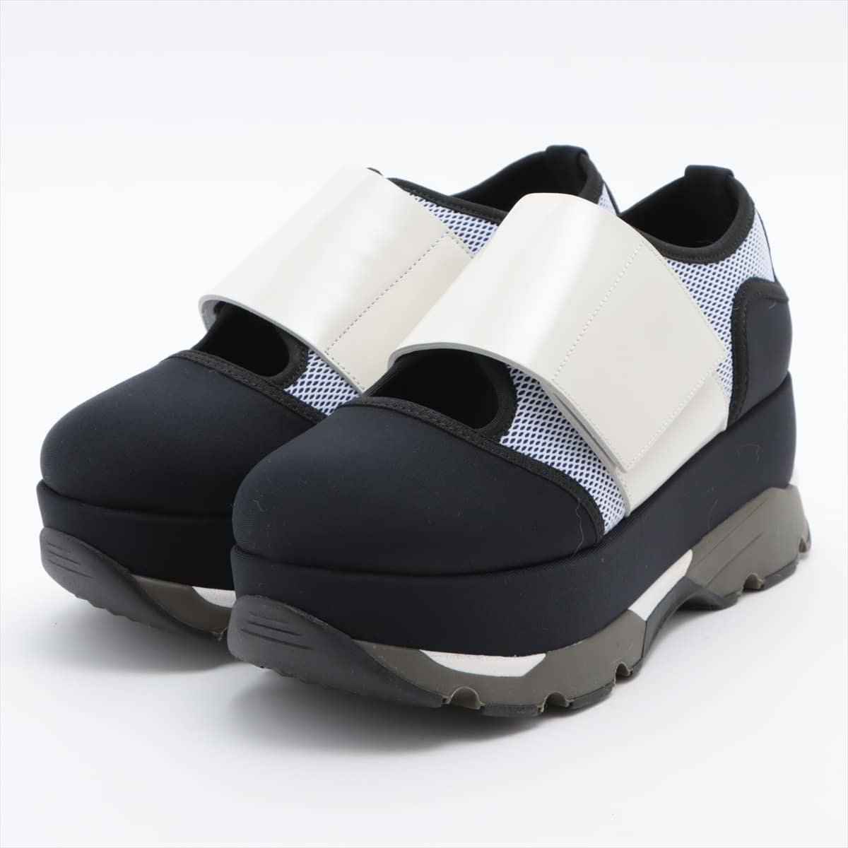 Marni Leather x fabric Sneakers 39 Ladies' Black × White platforms Velcro