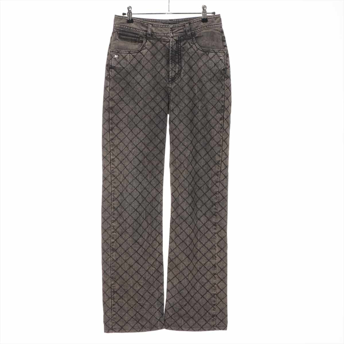 Chanel Matelasse P38 Cotton Denim pants 36 Ladies' Black  Coco Mark