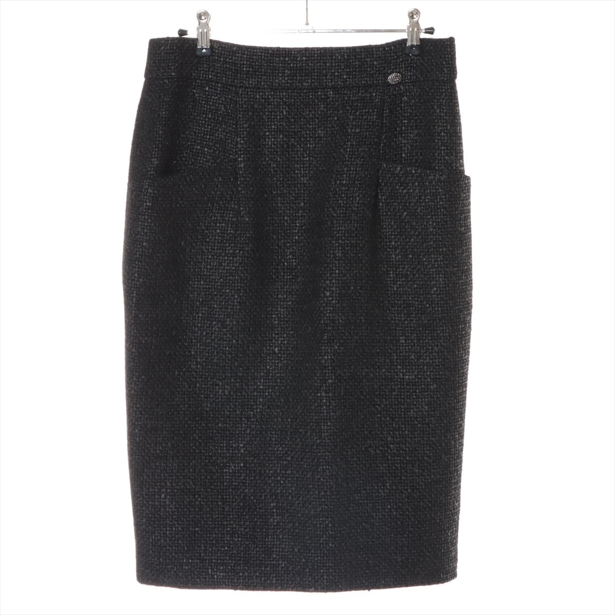 Chanel Coco Mark P47 Tweed Skirt 42 Ladies' Black  P47766