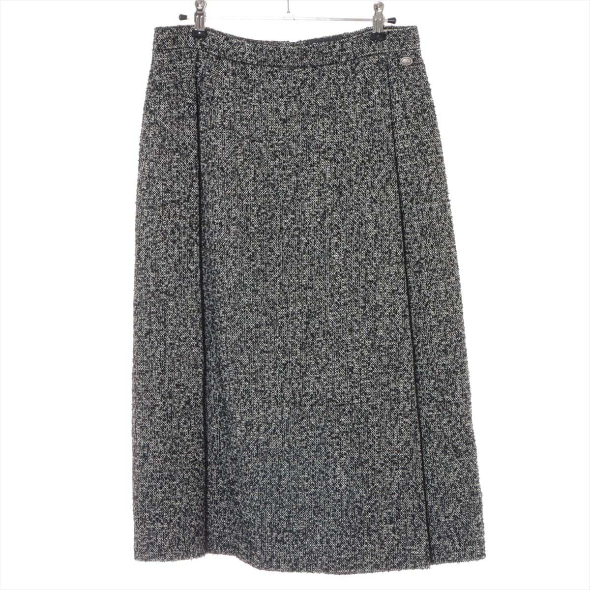 Chanel Coco Button P49 Tweed Skirt 42 Ladies' Black × White