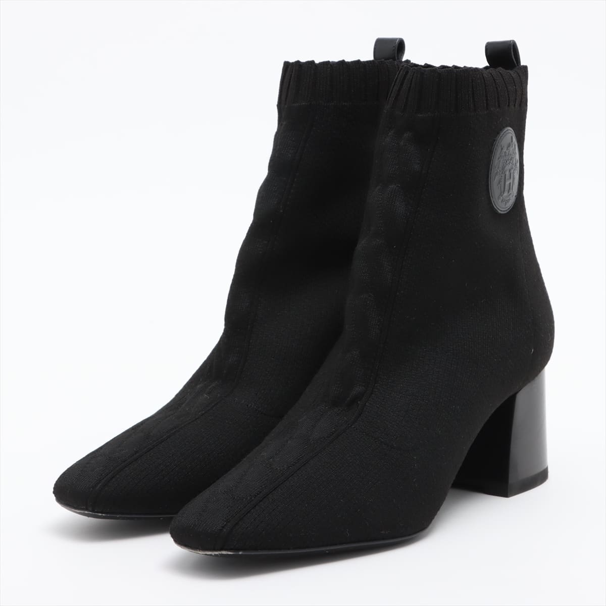 Hermès Knit × Leather Short Boots 38 Ladies' Black Volver