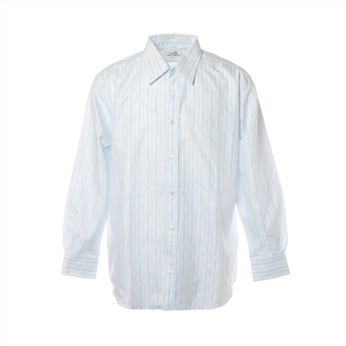 Hermès Cotton Shirt 42 Men's Blue x white  Serie button