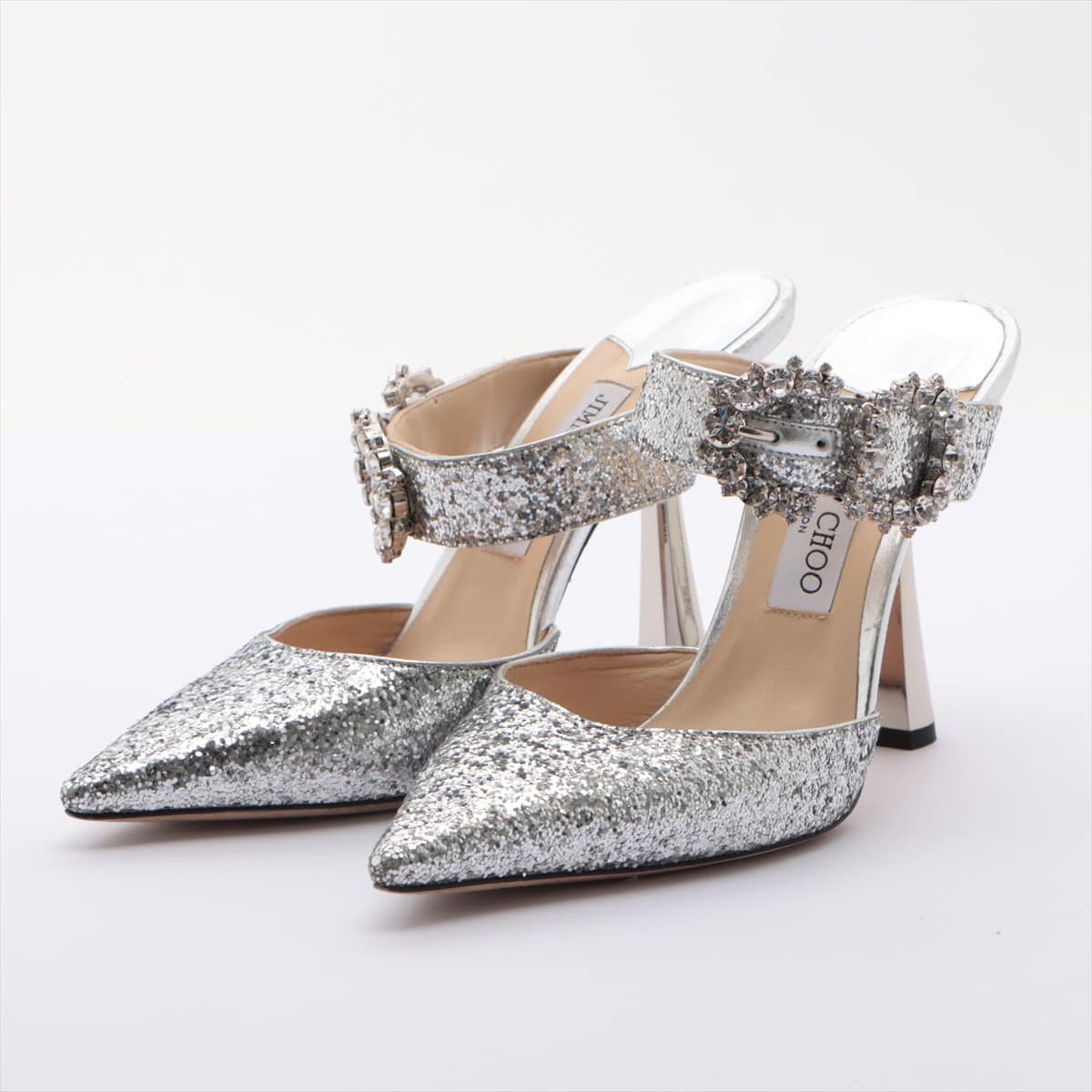 Jimmy Choo Glitter Pumps 39 Ladies' Silver SMOKEY with crystal buckle