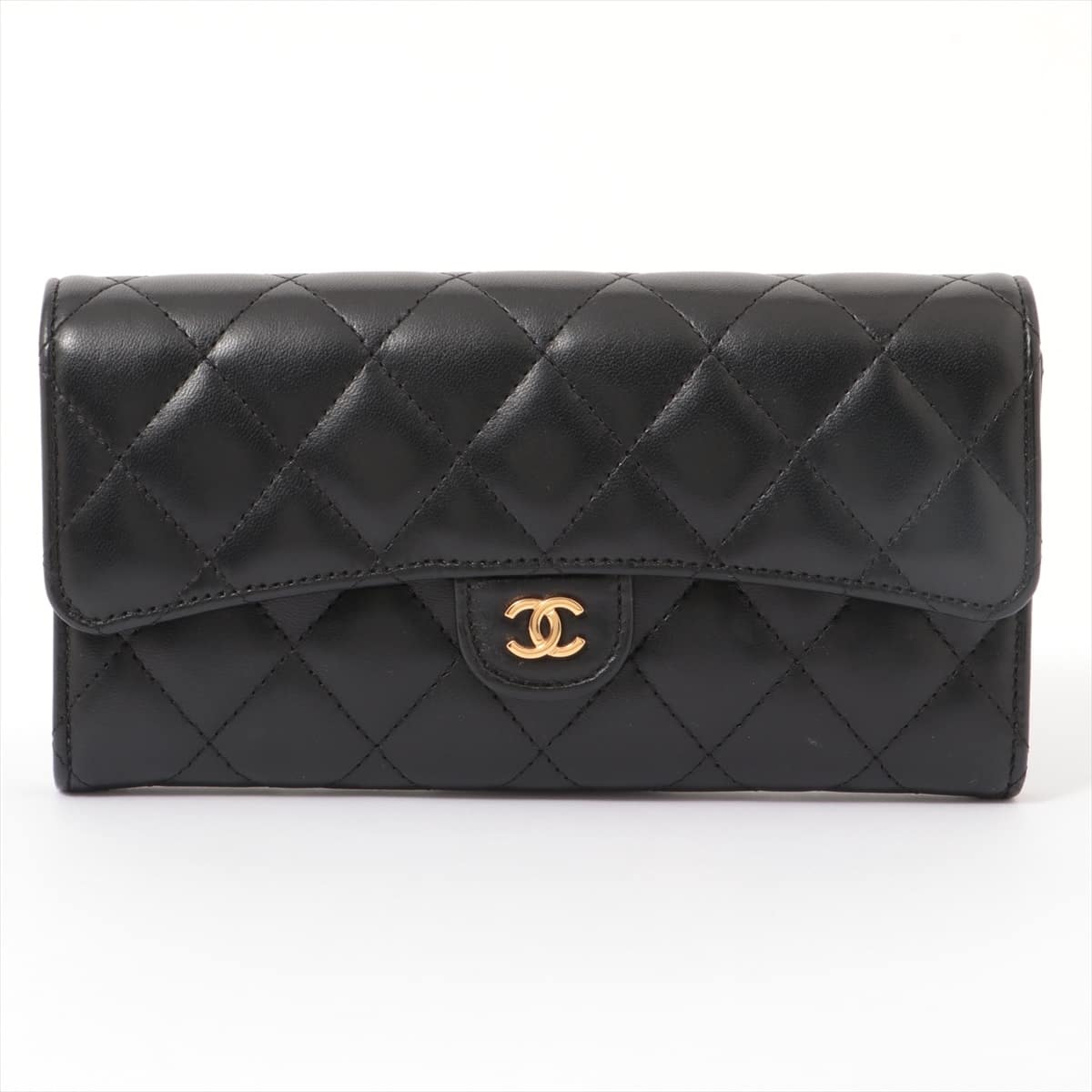Chanel Matelasse Lambskin Wallet Black Gold Metal fittings 24XXXXXX