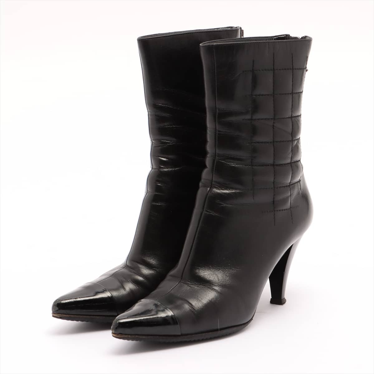 Chanel Coco Mark Leather Short Boots 37 Ladies' Black