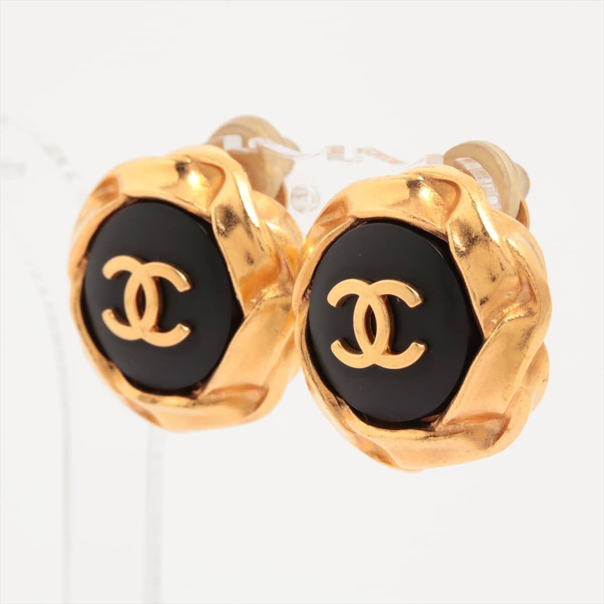 Chanel Coco Mark 96P Earrings (for both ears) GP Black×Gold