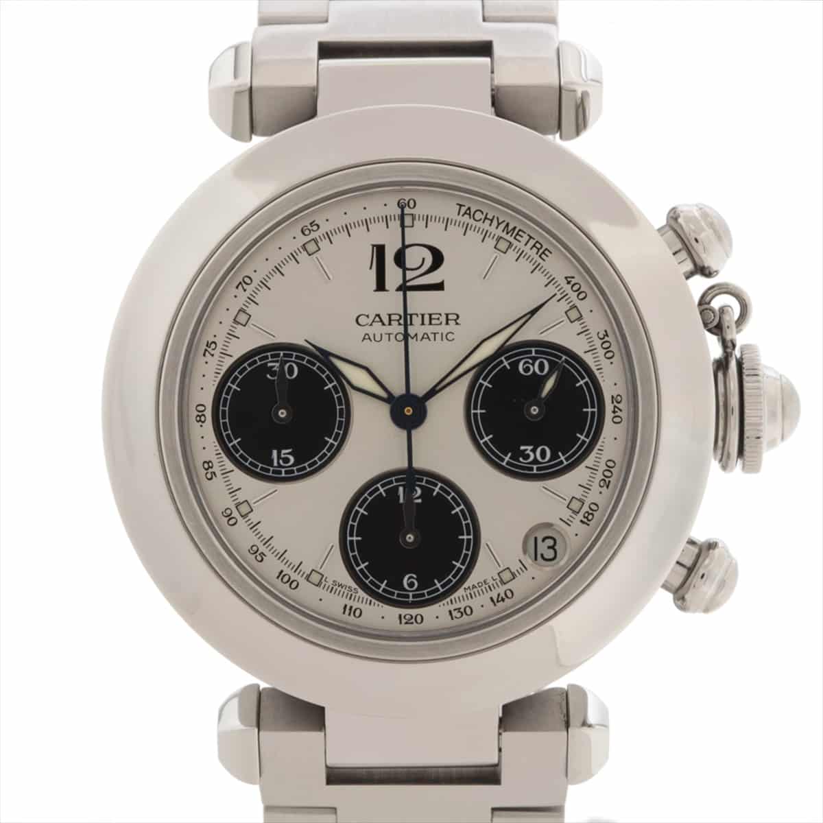 Cartier Pasha C Chronograph W31048M7 SS AT Silver-Face Extra Link 2