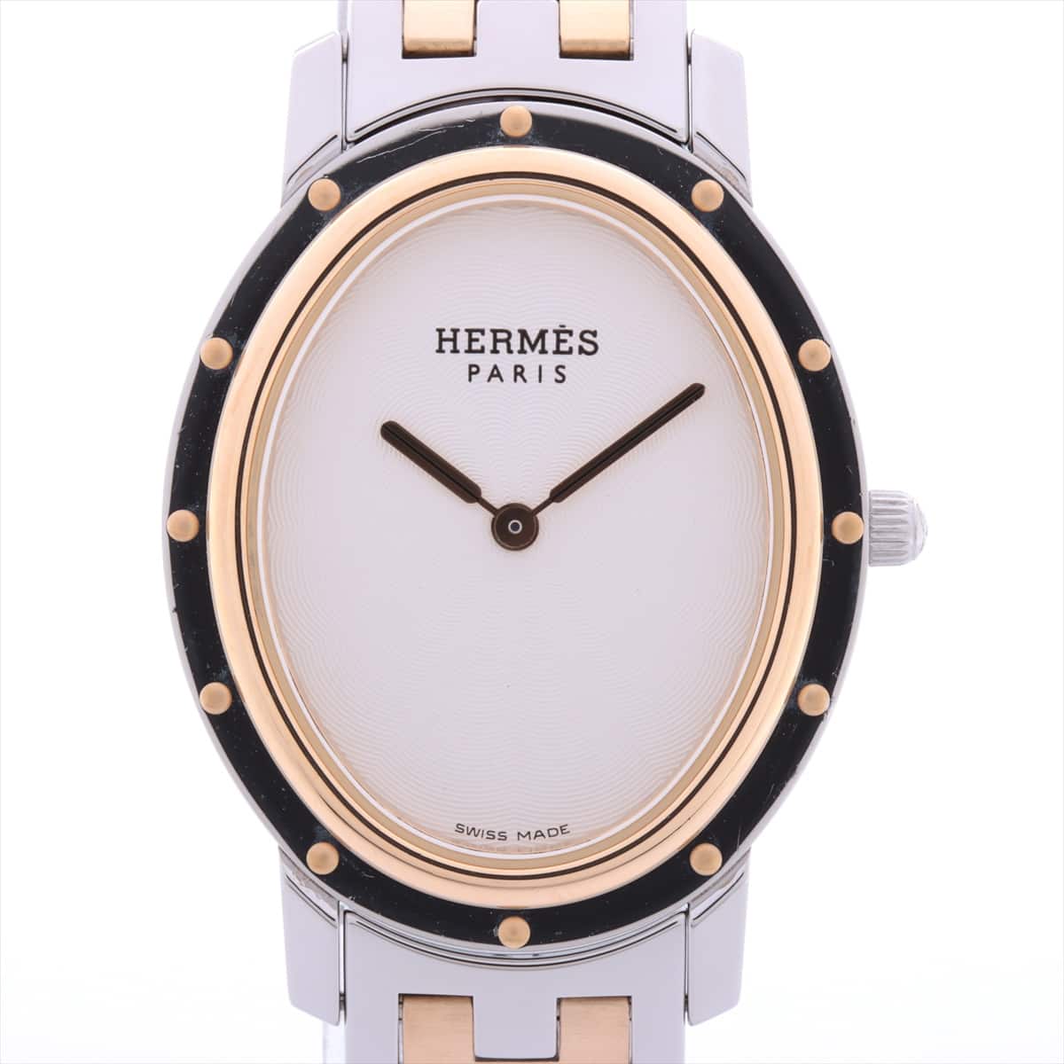 Hermès Clipper Oval CO1.520 SS×GP QZ White-Face
