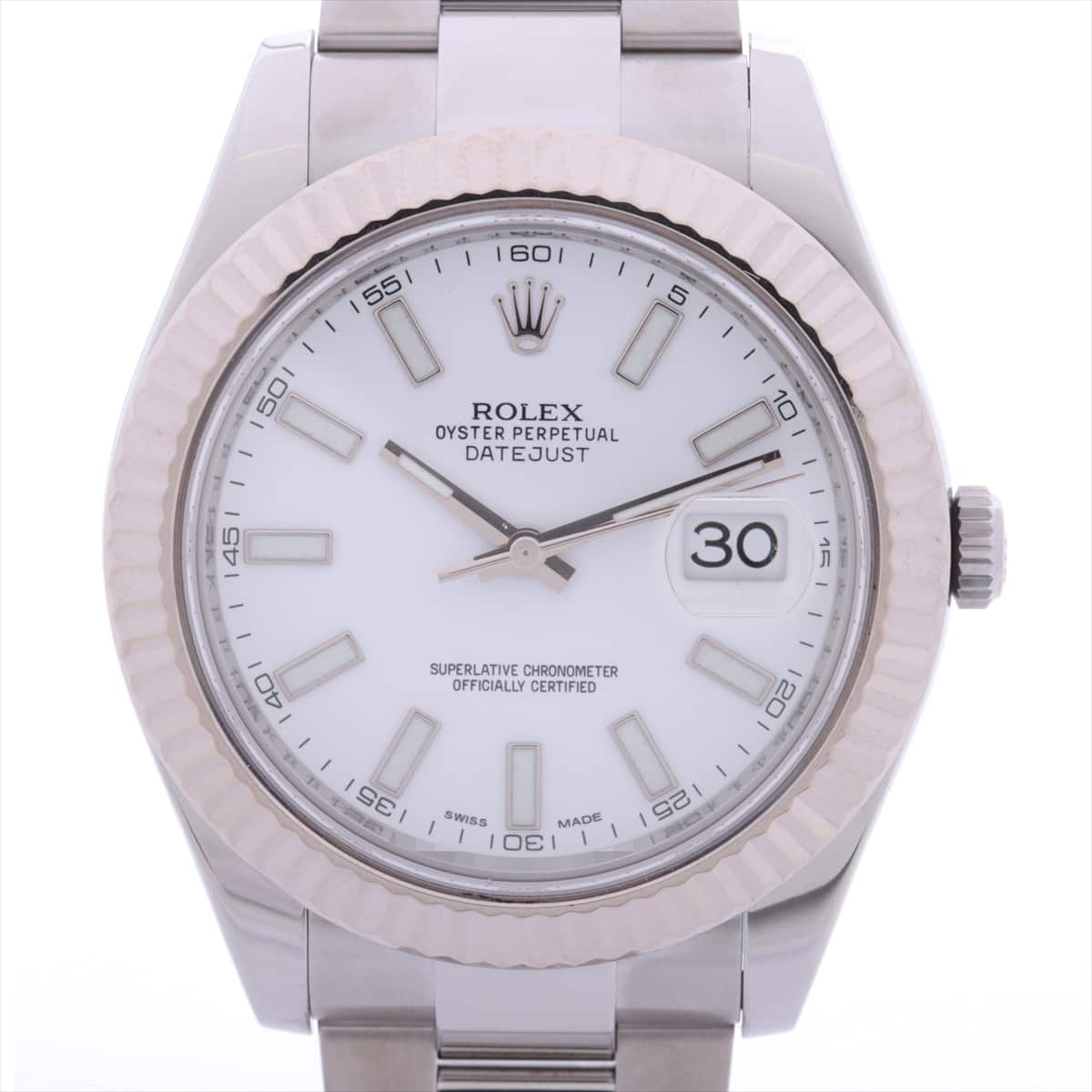 Rolex Datejust 116334 SS×WG AT White-Face Extra-Link3 Cyclop lens small scratches