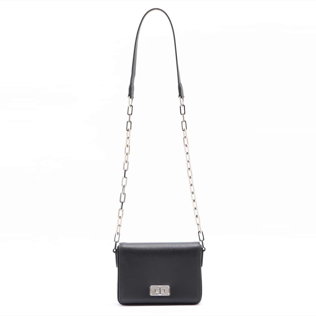 Prada Saffiano Leather Chain shoulder bag Black 1BH014