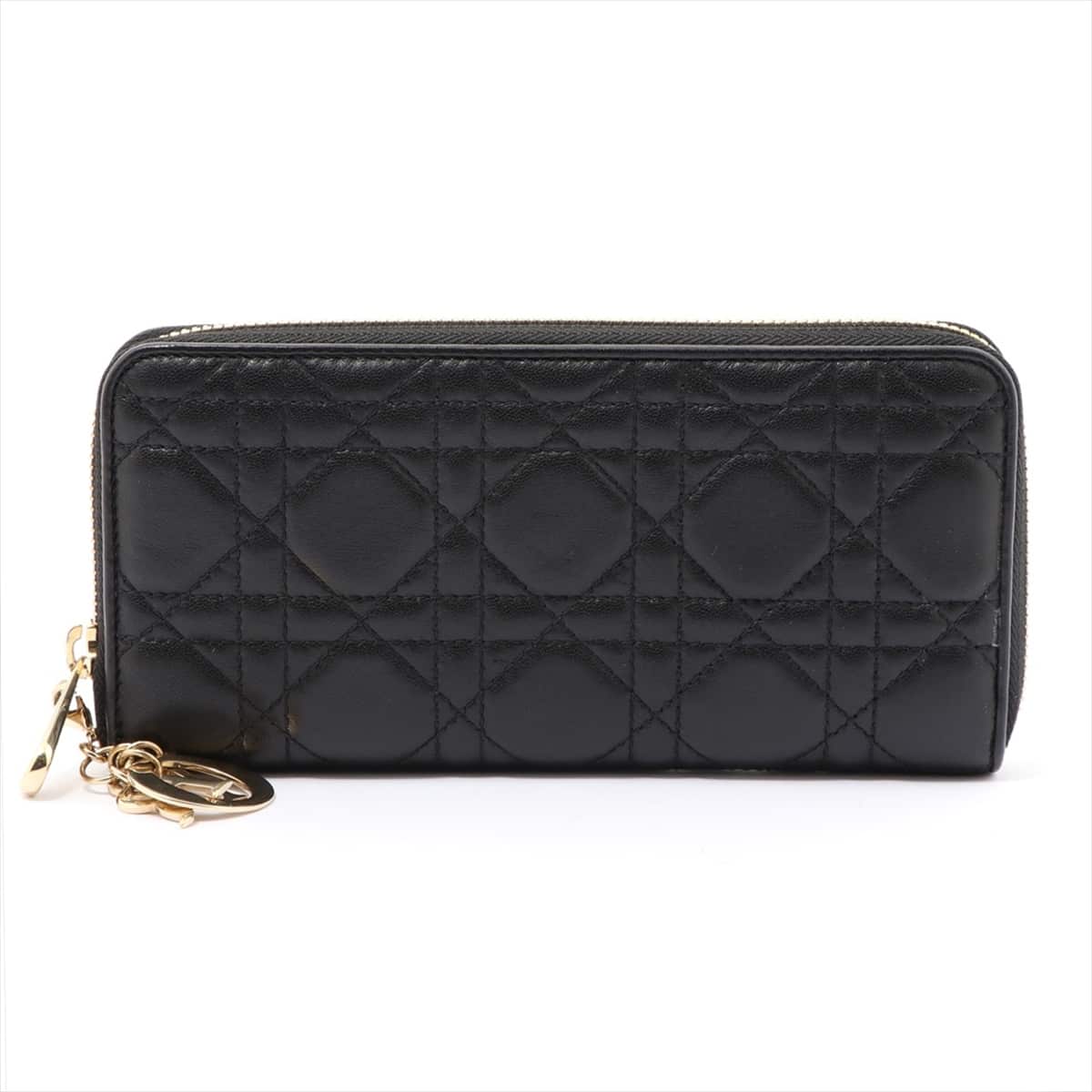 DIOR Lady Dior Cannage Leather Round-Zip-Wallet Black