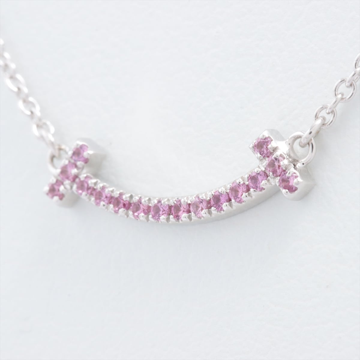Tiffany T Smile Micro Pink sapphire Necklace 750 2.4g WG