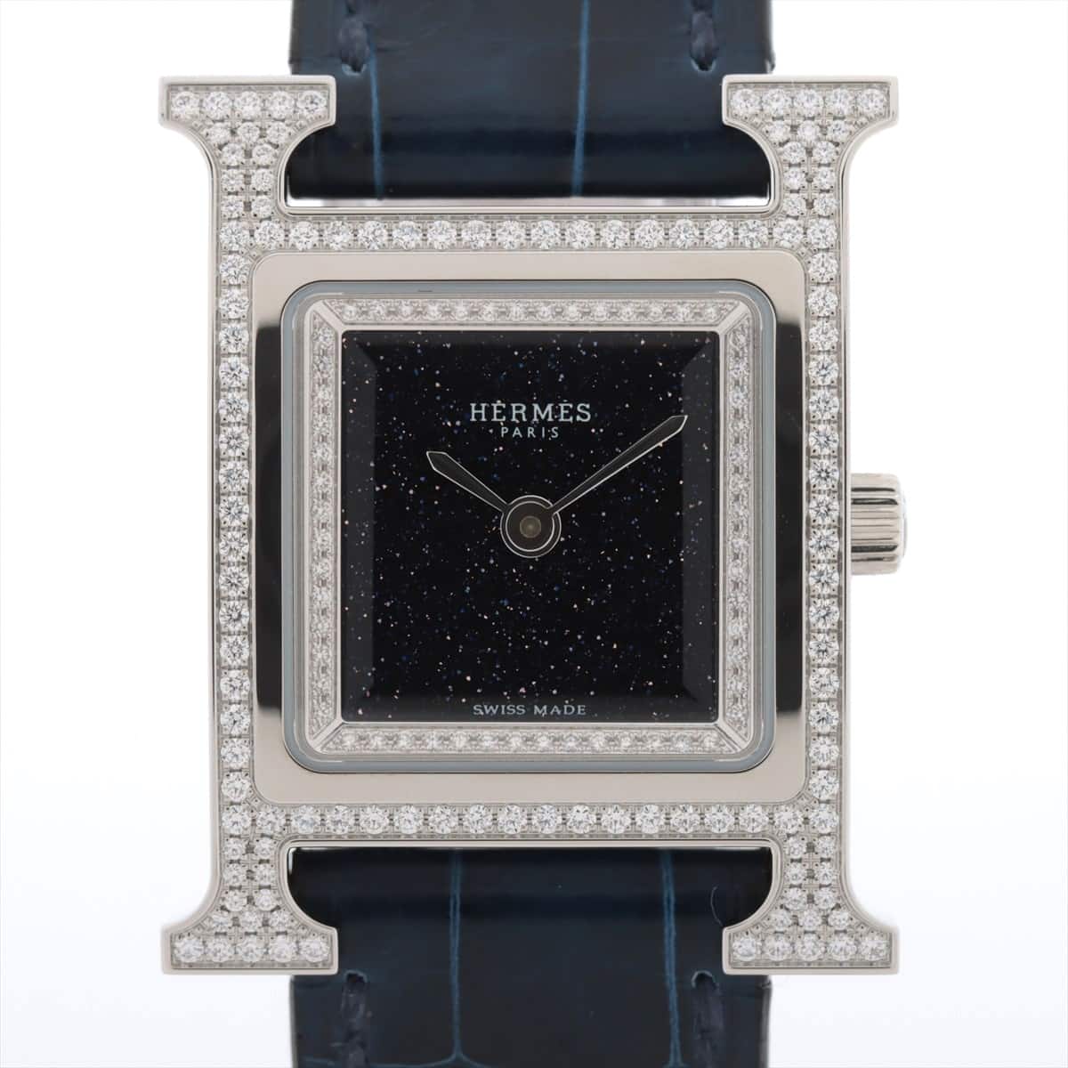 Hermès H Watch W054073WW00 SS & Leather QZ Blue-Face