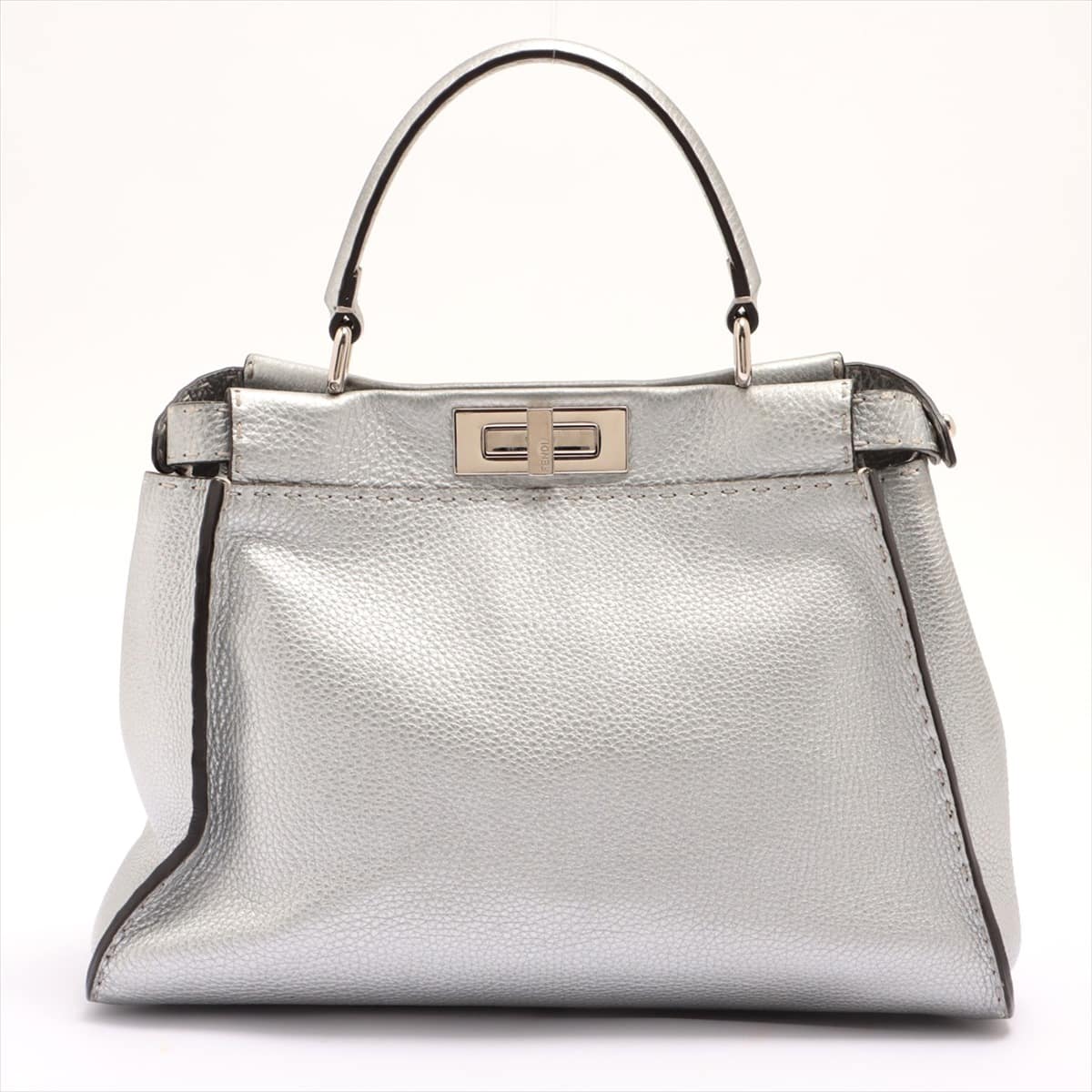 Fendi PEEKABOO REGULAR Selleria Leather 2way handbag Silver 8BN290
