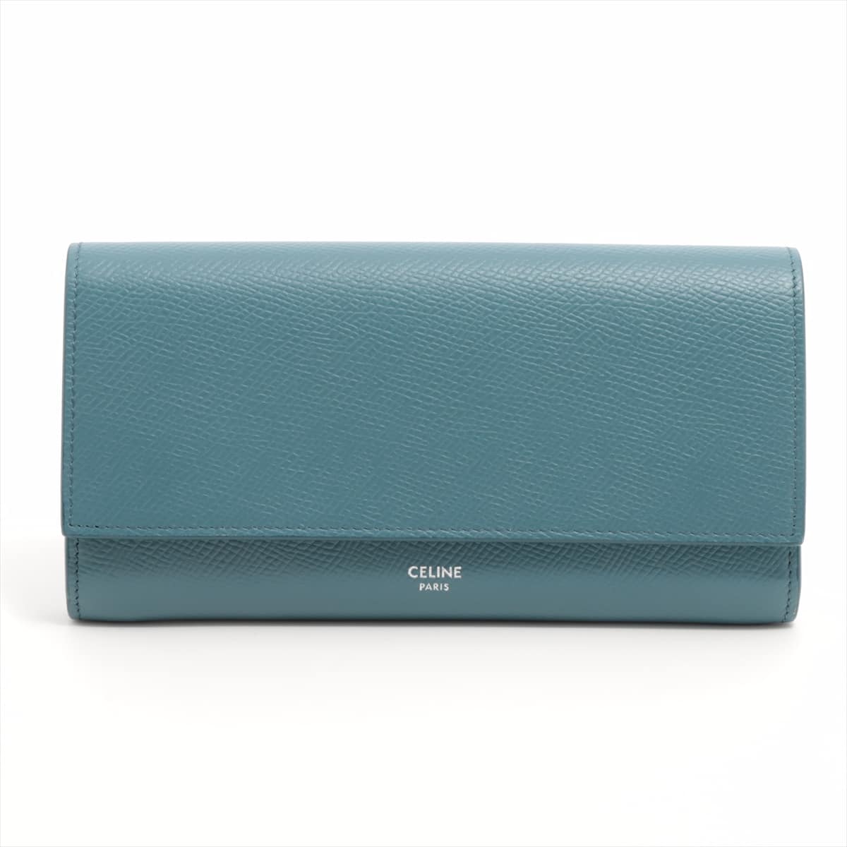 CELINE Large Flap Leather Wallet Blue