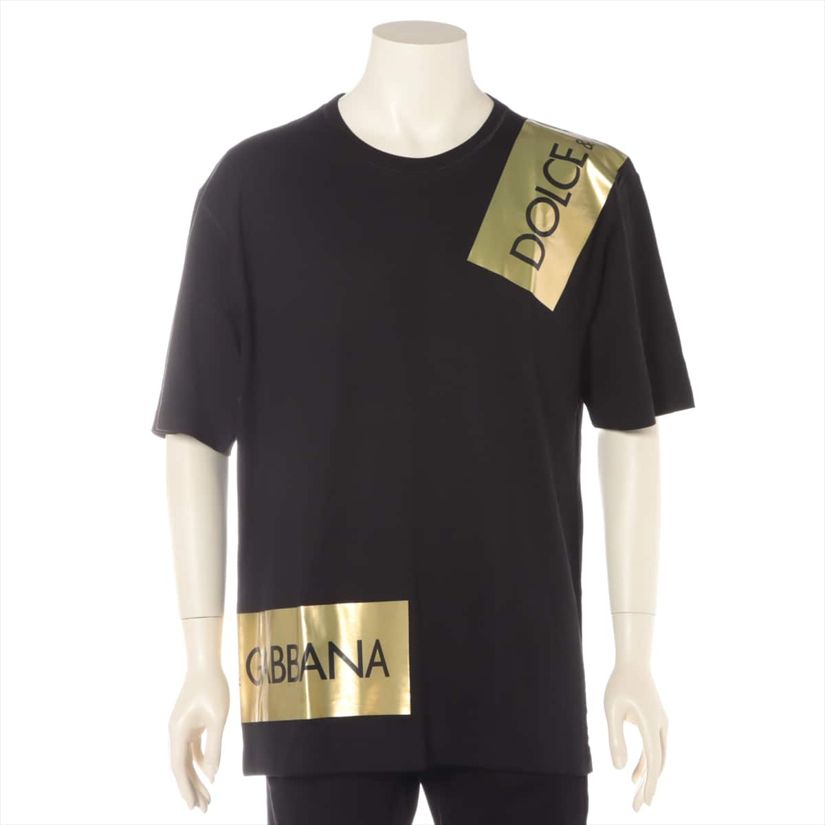 Dolce & Gabbana Cotton T-shirt 52 Men's Black×Gold  Oversized Logo Print laminated