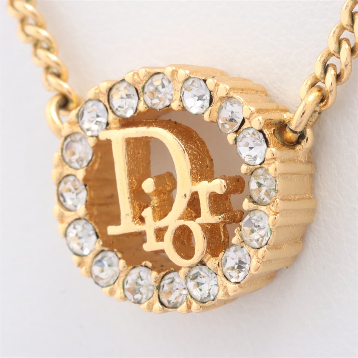 Christian Dior Logo Necklace GP Gold Rhinestone