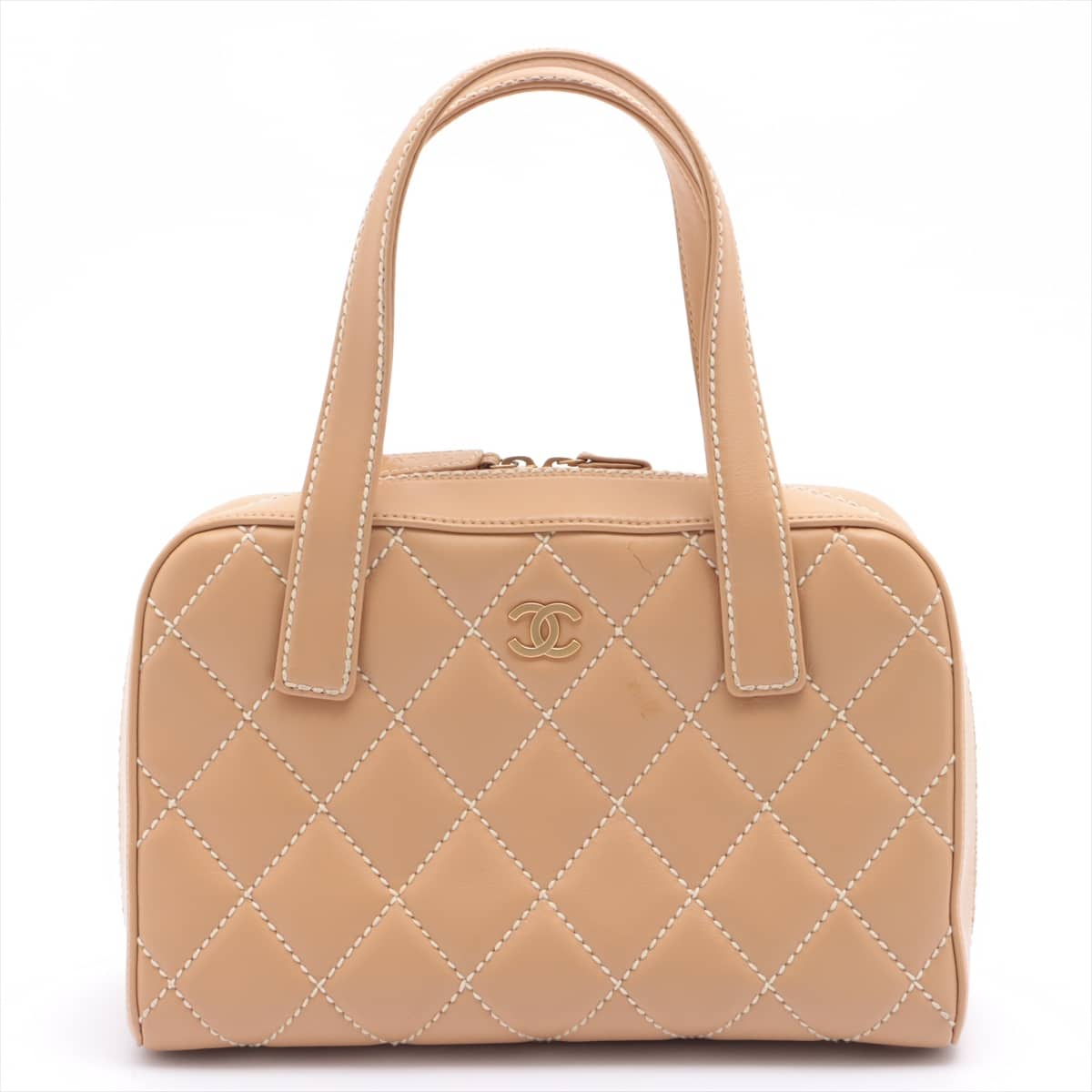 Chanel Wild Stitch Leather Hand bag Beige Gold Metal fittings 8XXXXXX Comes with divider pouch