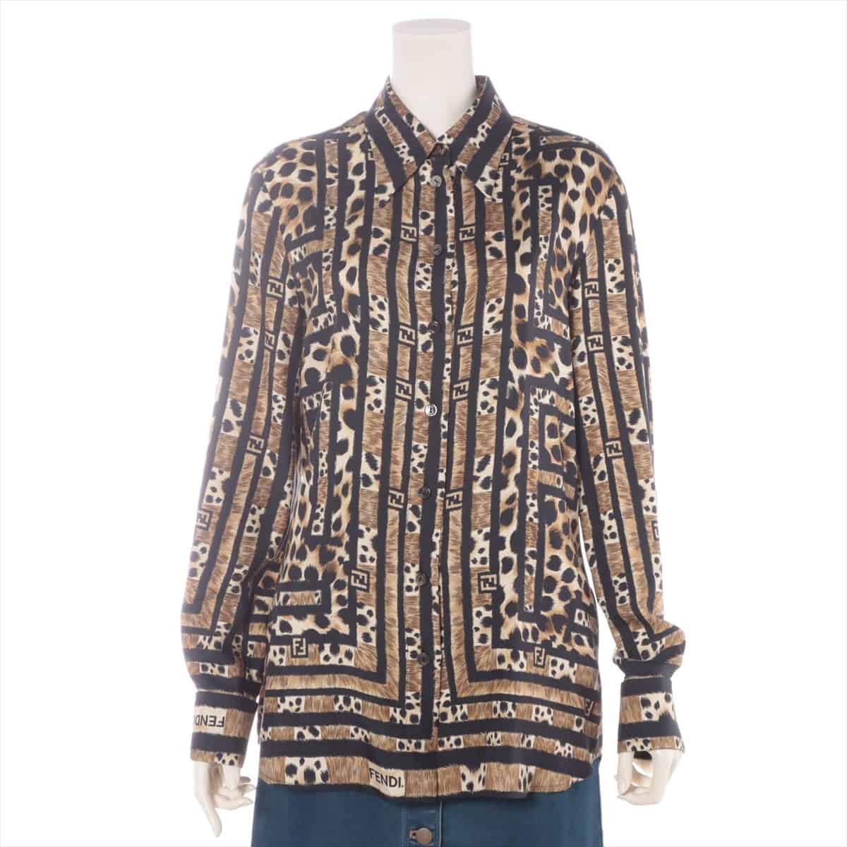 Fendi Silk Shirt 42 Ladies' Black × Brown