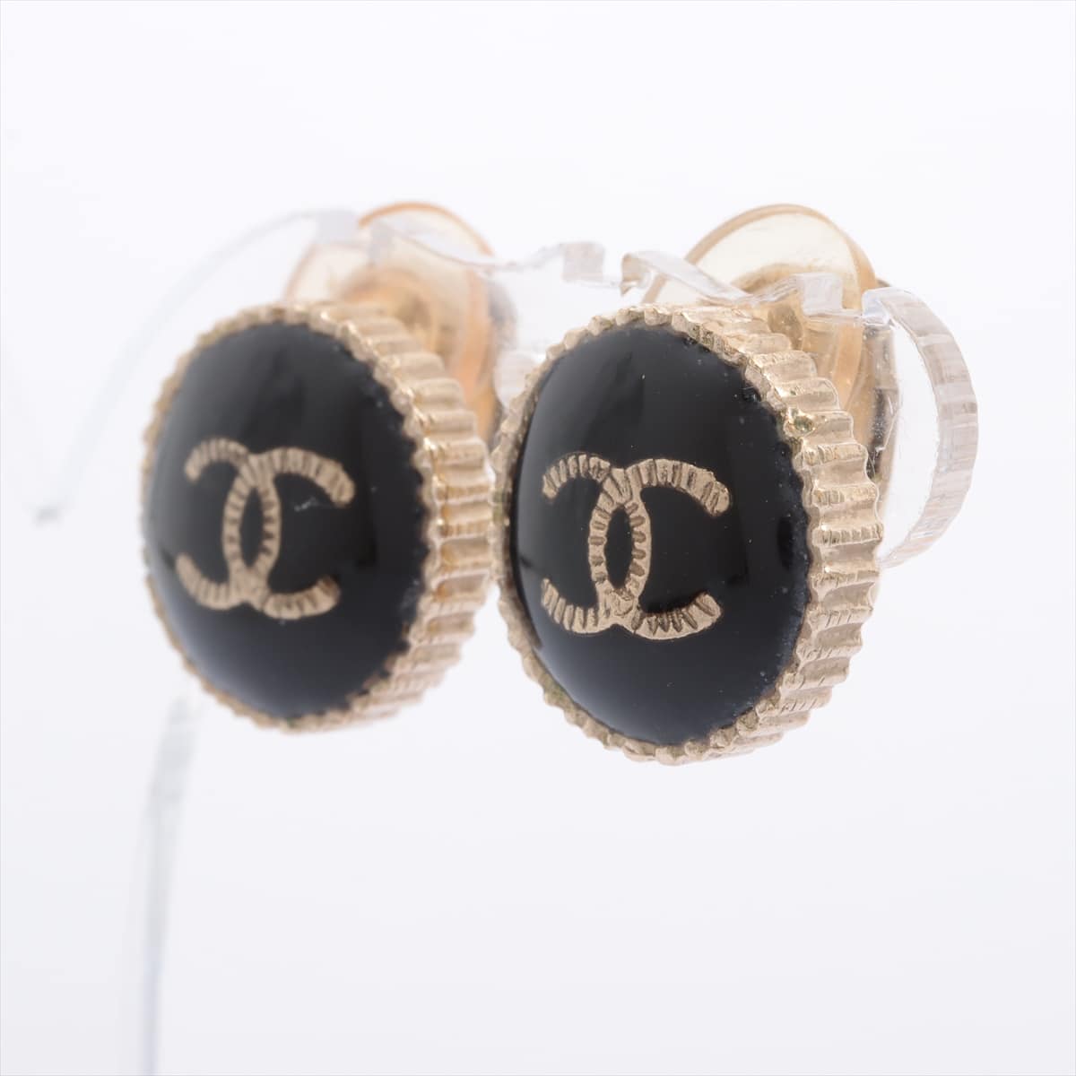 Chanel Coco Mark A17C Earrings (for both ears) GP Black×Gold