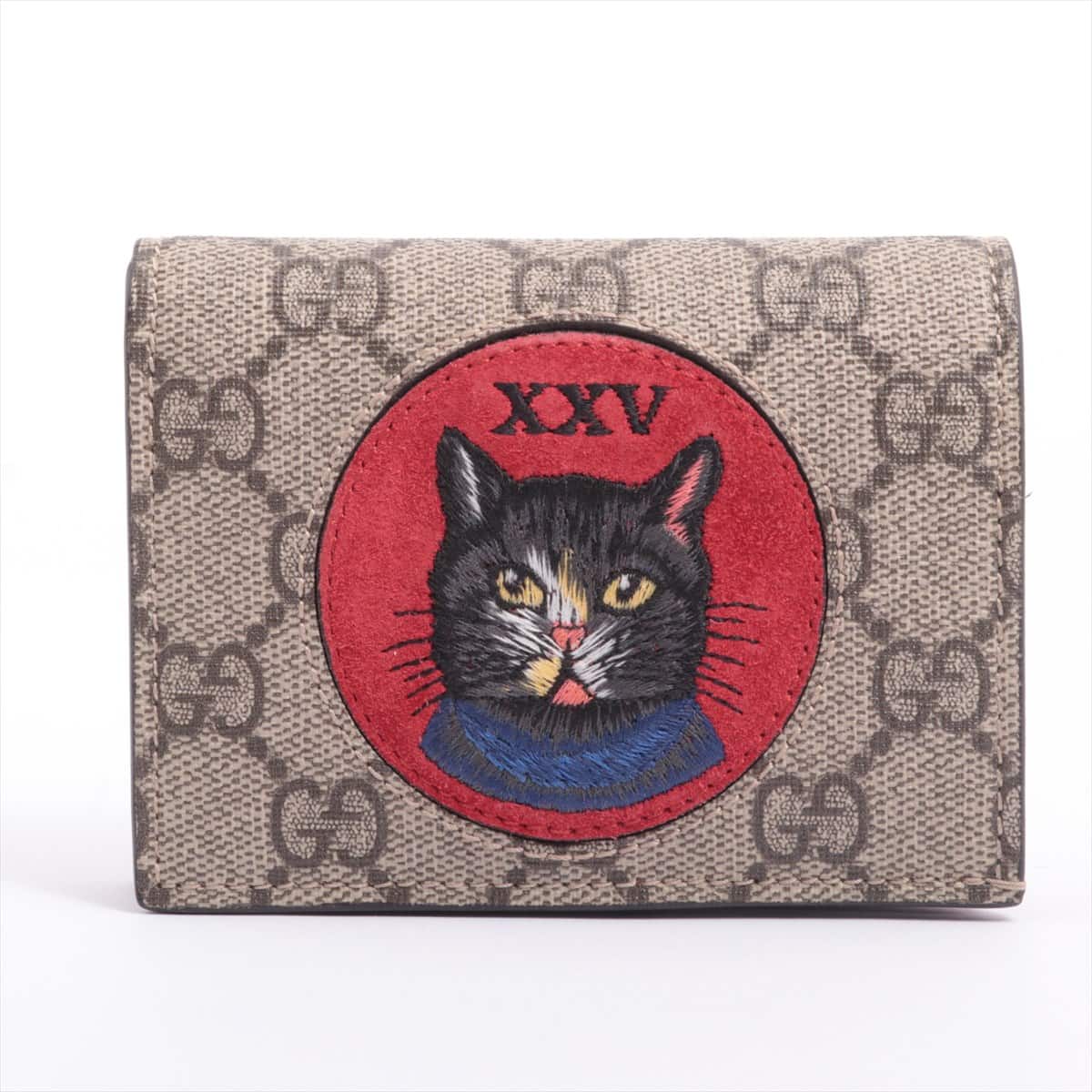 Gucci GG Supreme Mystic Cat 499380 PVC & leather Compact Wallet Beige