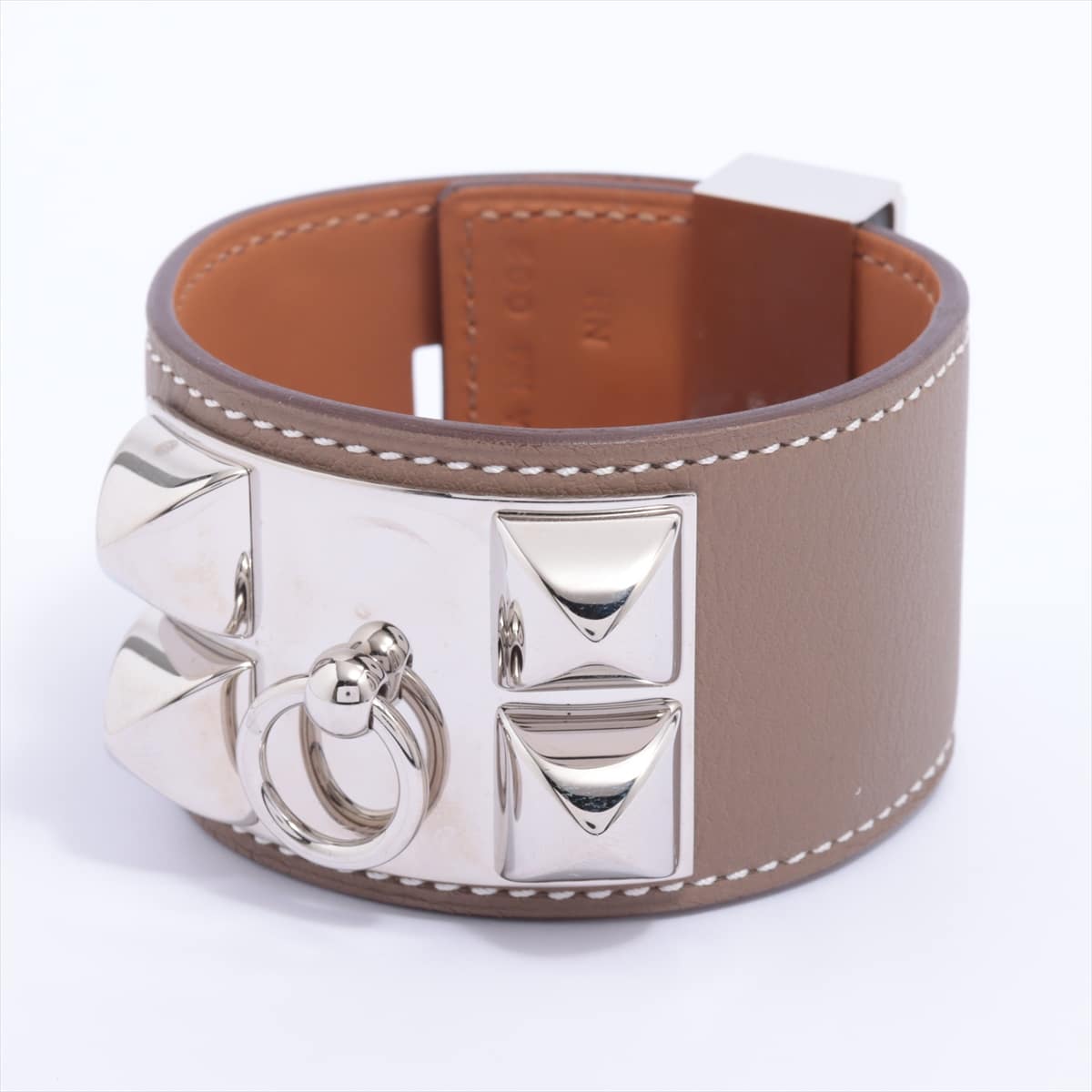 Hermès Collier de Chien A engraved Bracelet T2 GP & Leather Etoupe