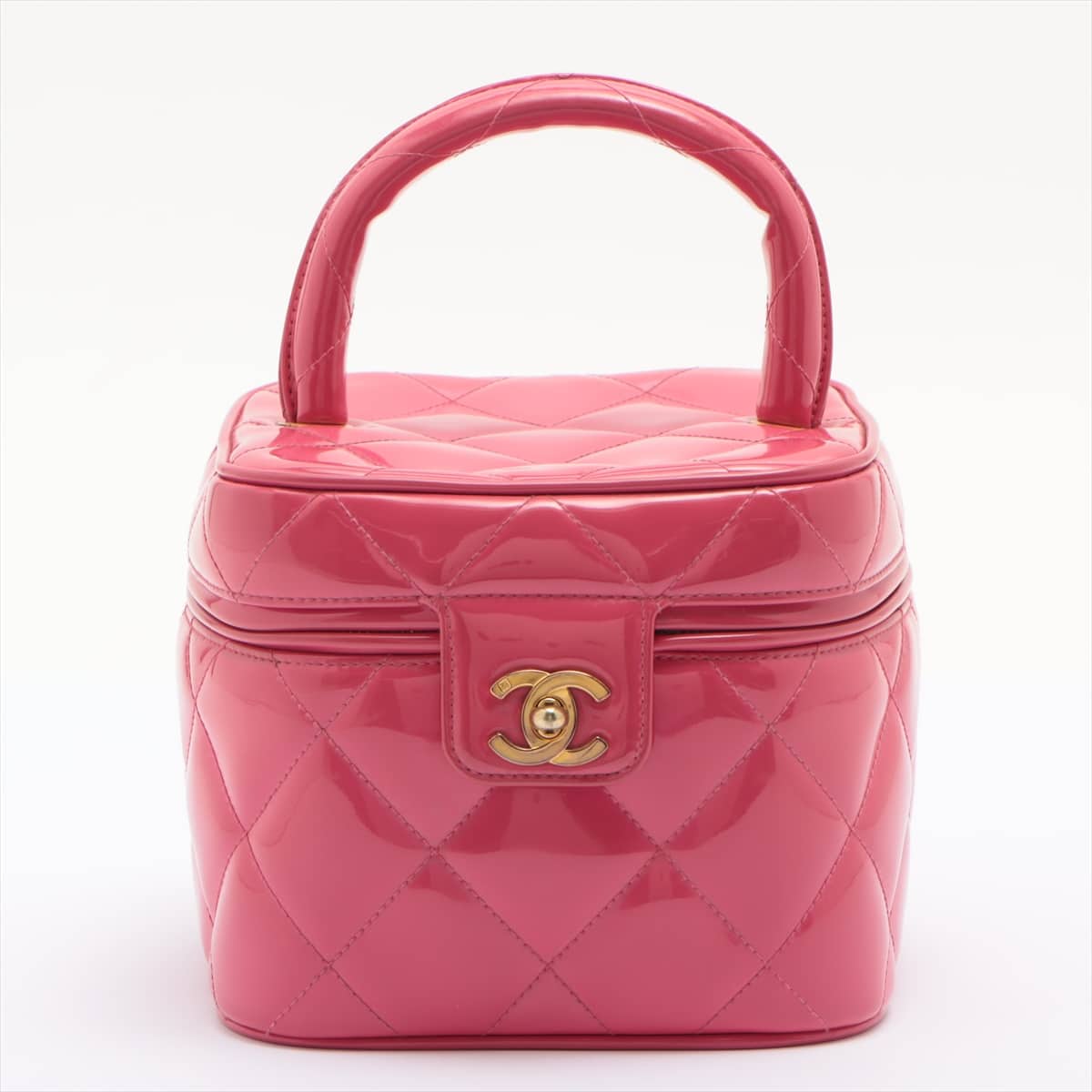 Chanel Matelasse Patent leather Vanity bag Heart mirror Pink Gold Metal fittings