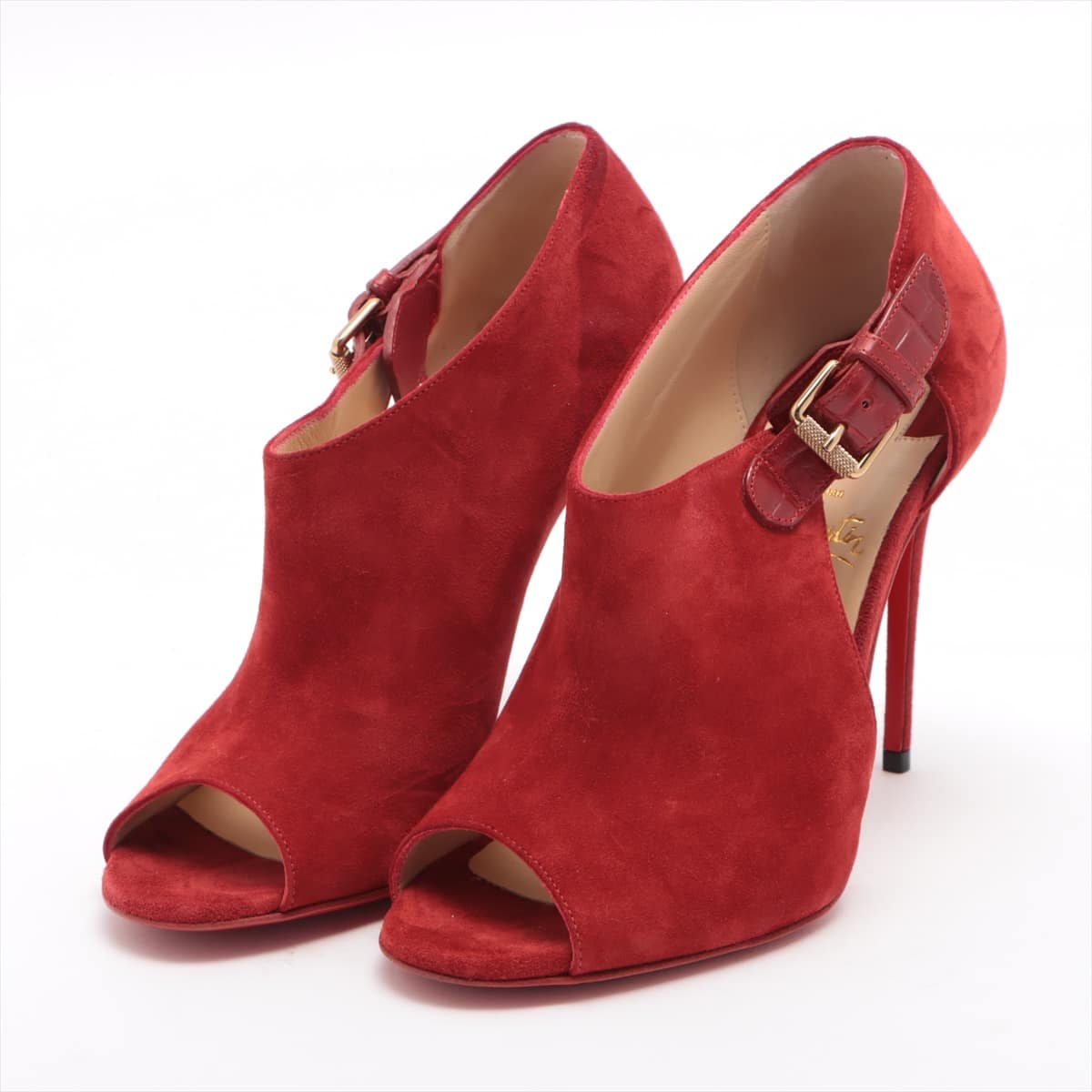 Christian Louboutin Suede Booties 35 1/2 Ladies' Red Open toe