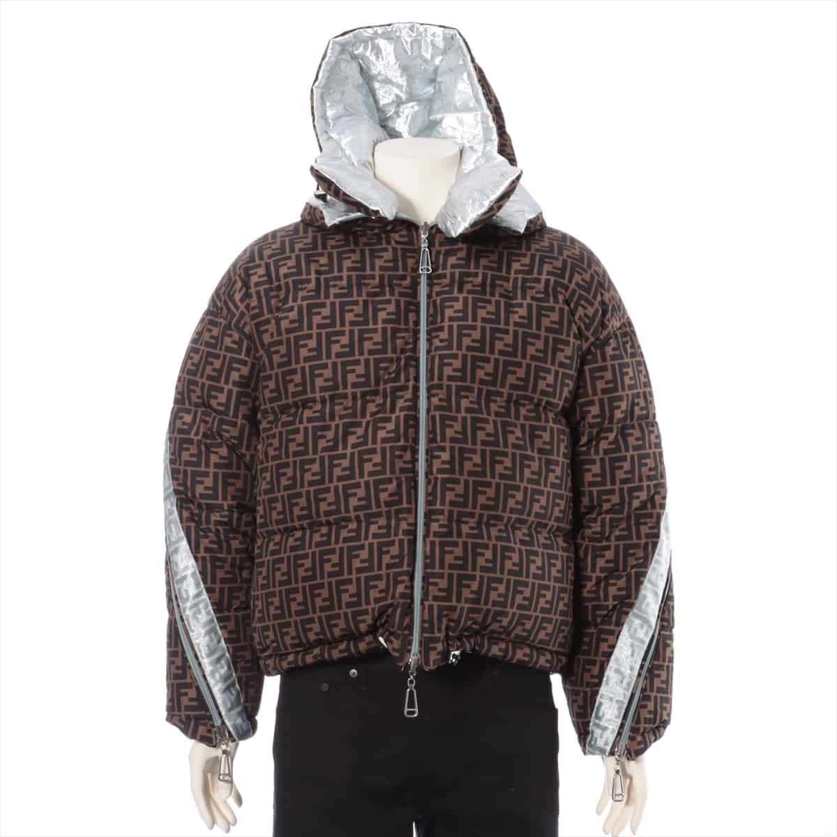Fendi ZUCCa 19-year Metallized x polyester Down jacket S Men's Black × Brown  Reversible