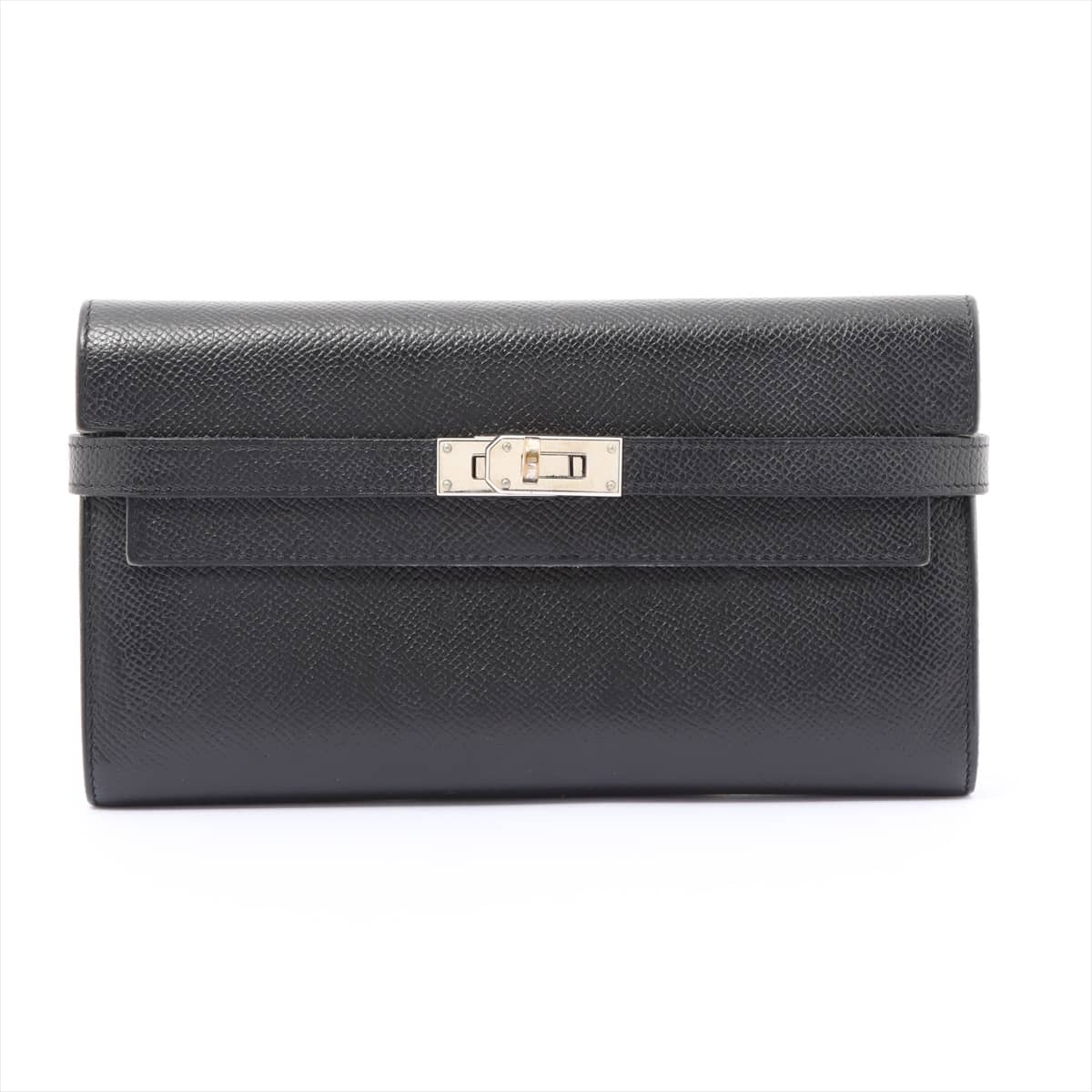 Hermès Kelly wallet long Veau Epsom Wallet Black Silver Metal fittings A:2017