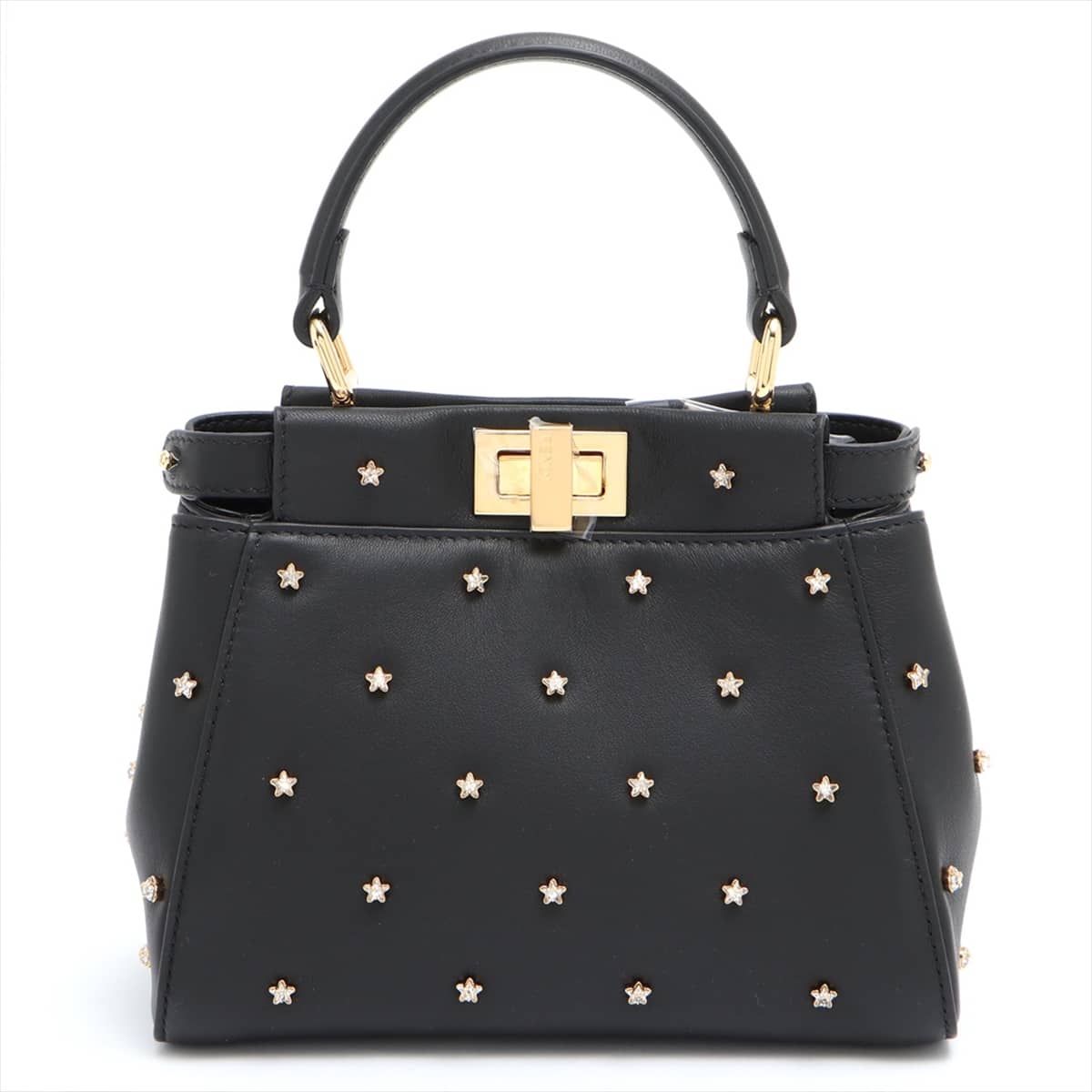 Fendi Peekaboo XS Leather 2way handbag Black 8BN309 Star studs