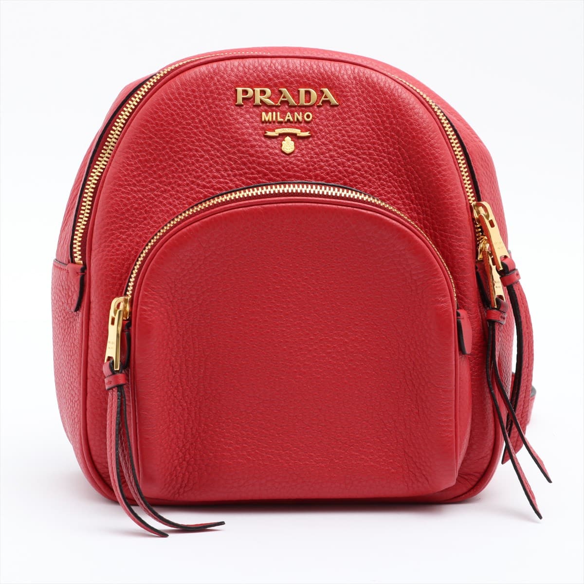 Prada Vitello Daino Leather Backpack Red 1BZ051 open papers strap x2