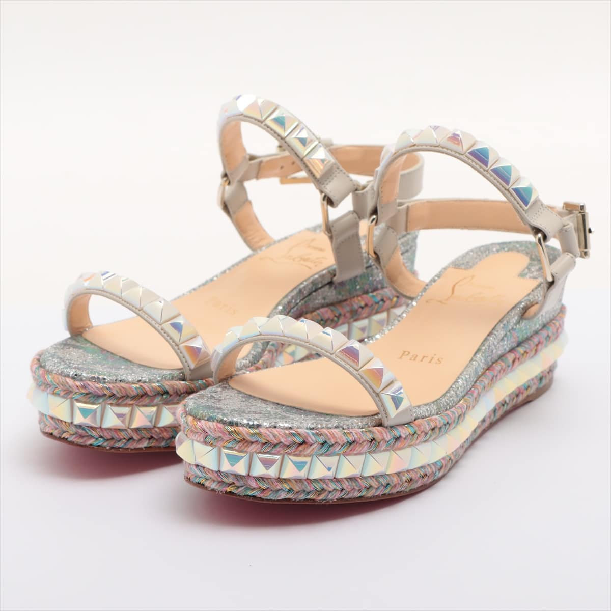 Christian Louboutin katacrow Glitter Sandals 35 Ladies' Silver Studs