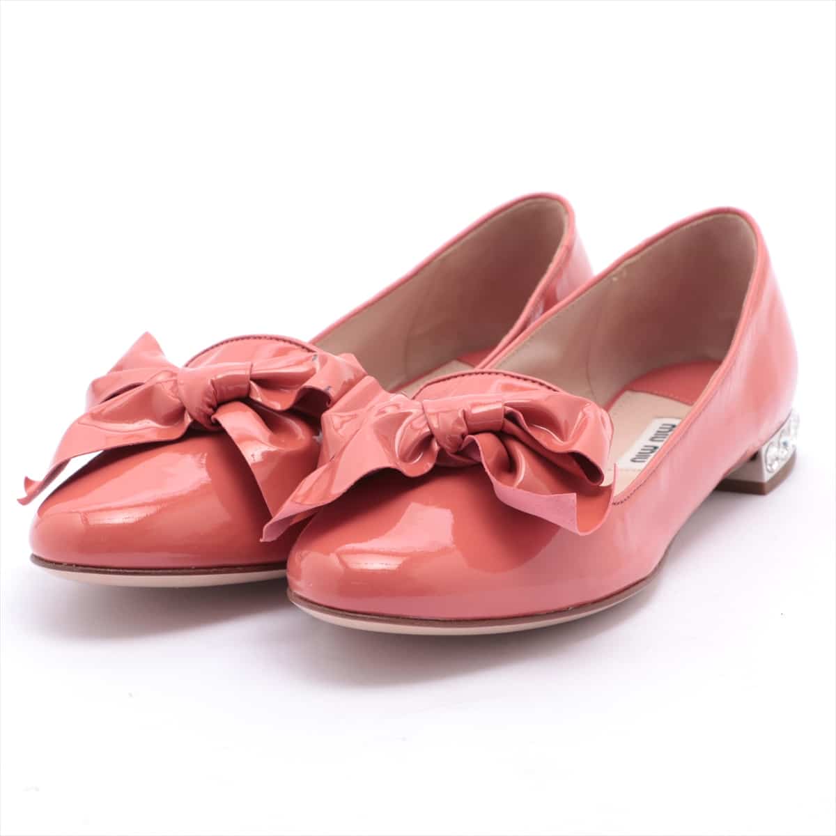 Miu Miu Patent leather Pumps 35 Ladies' Pink Ribbon Heel bijou decorat