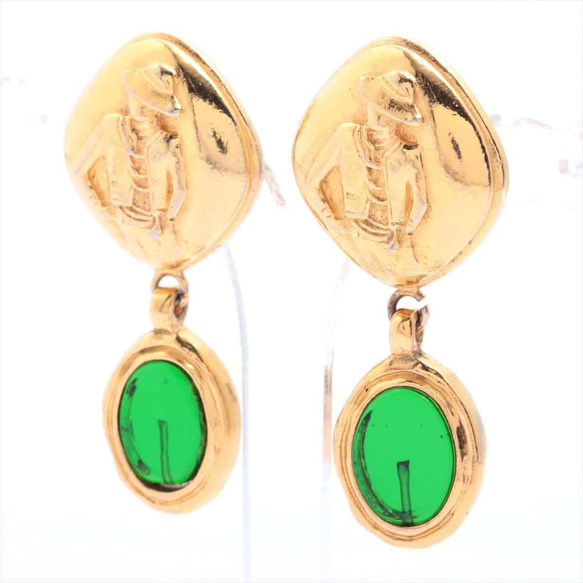 Chanel Mademoiselle Earrings (for both ears) GP Gold Colored stone