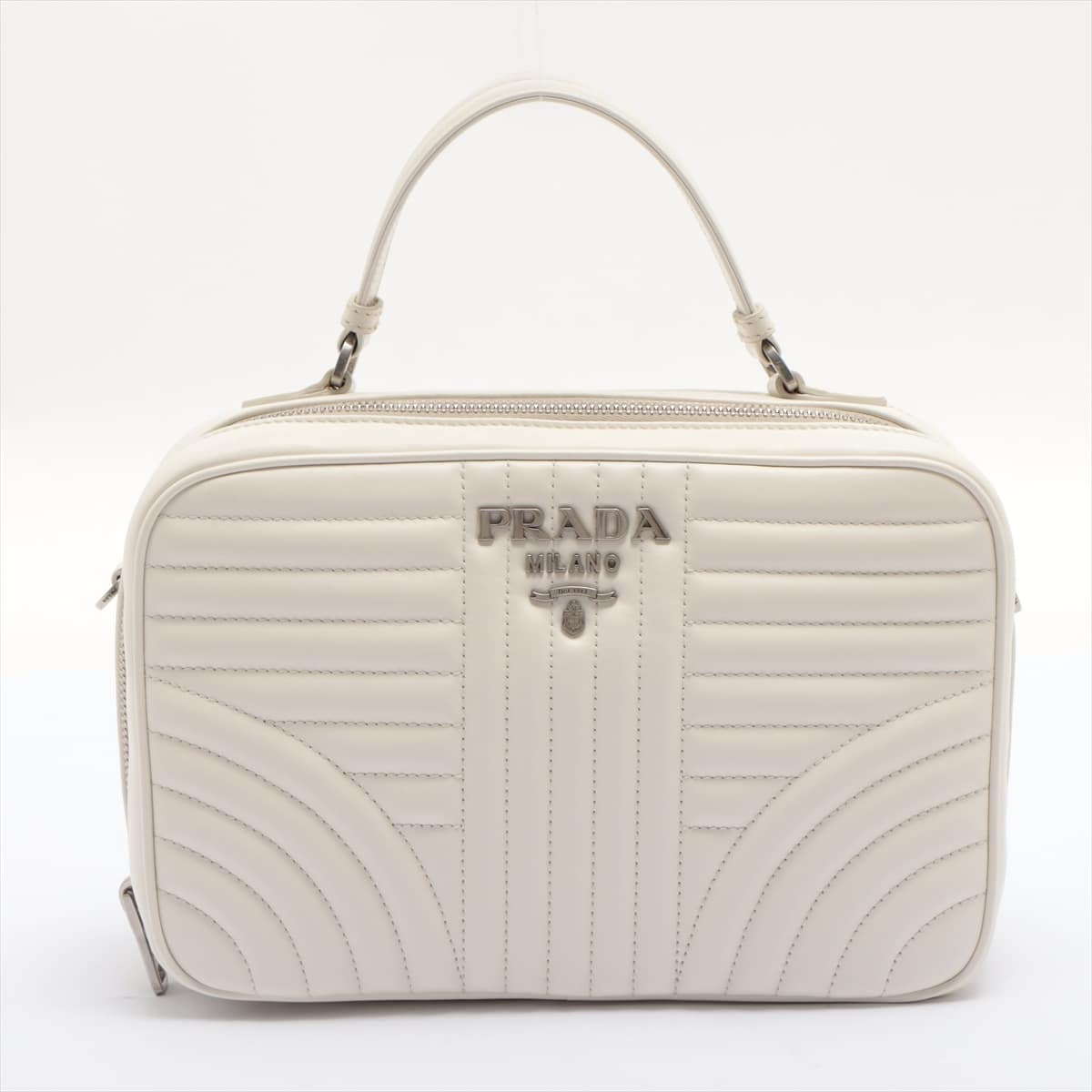 Prada Diagram Leather 2way handbag White 1BH119 open papers