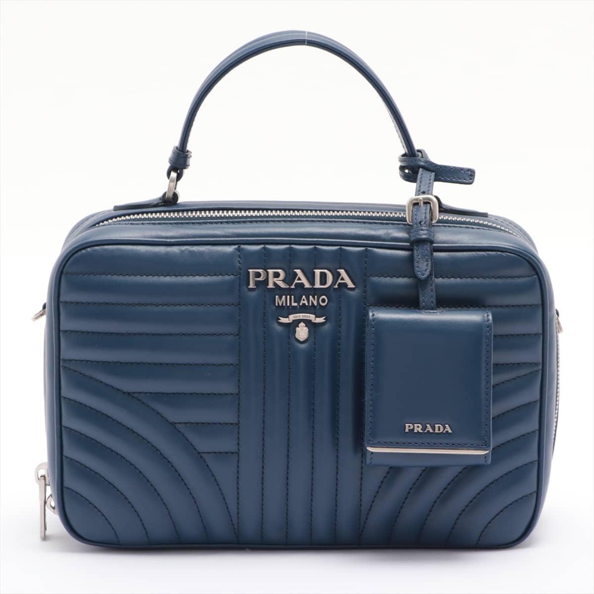 Prada Diagram Leather 2way handbag Blue 1BH119 open papers