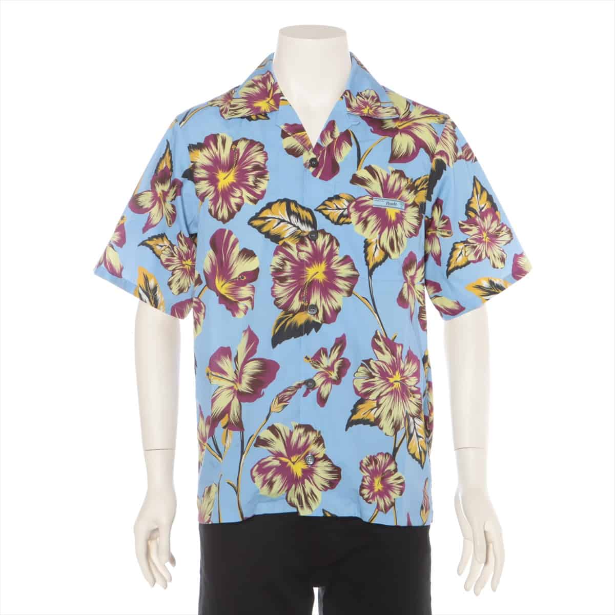 Prada 19-year Cotton Aloha shirt M Men's Blue  hibiscus pattern