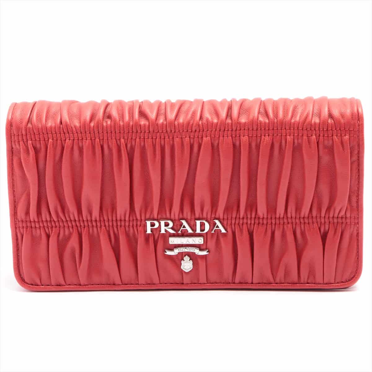 Prada Nappa Nappa leather Chain wallet Red 1DH044 open papers