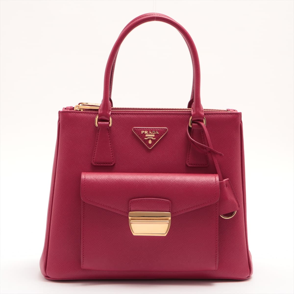 Prada Saffiano Lux Leather 2way handbag Red 1BA256 open papers