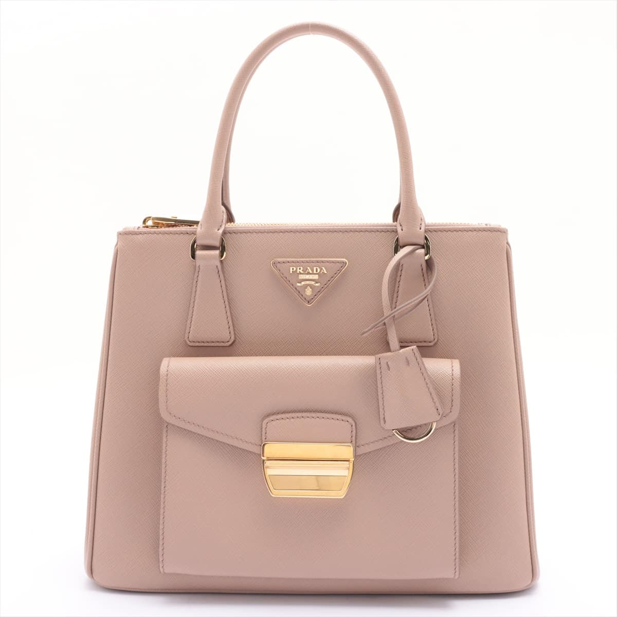 Prada Saffiano Lux 2way handbag Beige 1BA256 open papers
