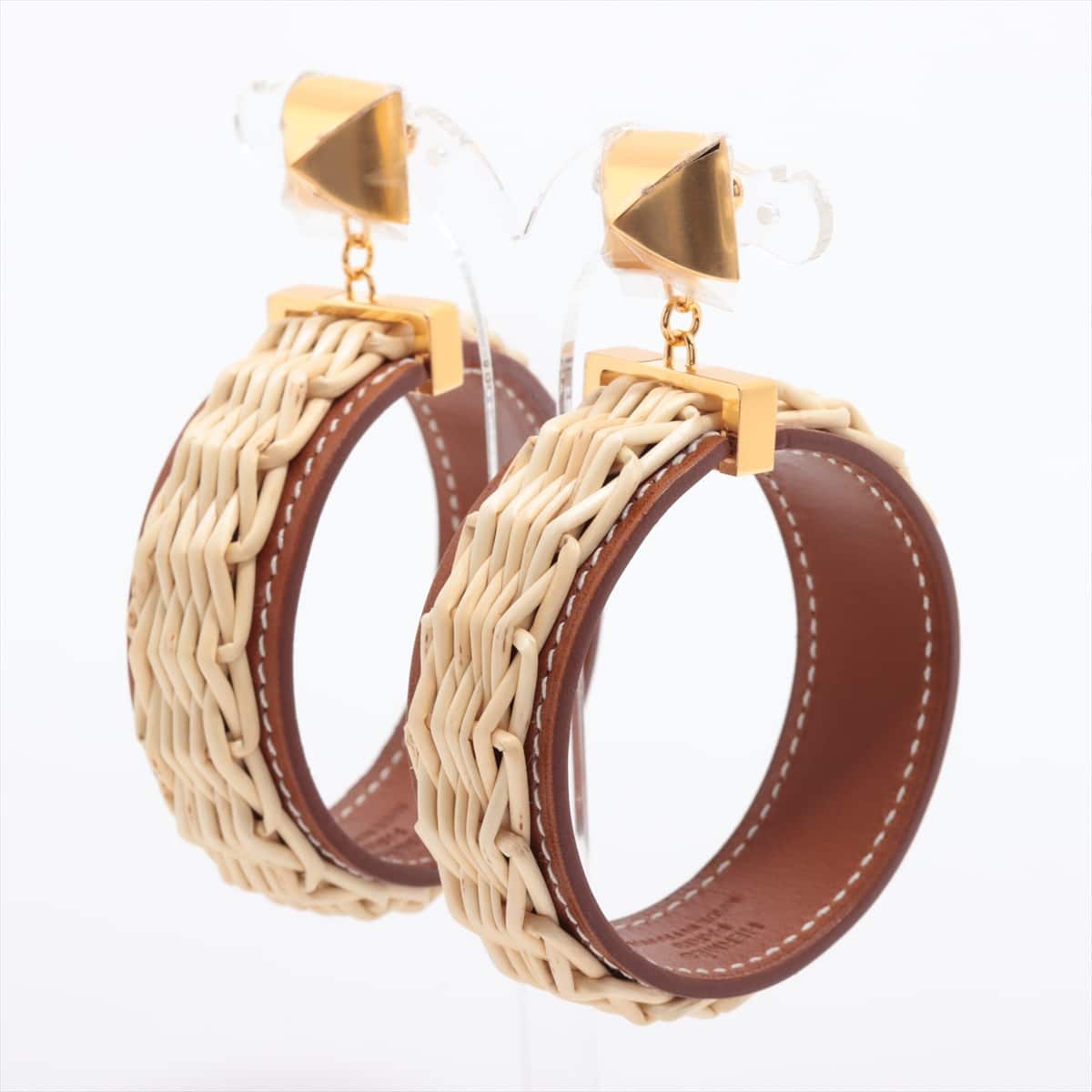Hermès Medor picnics Piercing jewelry (for both ears) GP x Rattan x Barenia Fauve