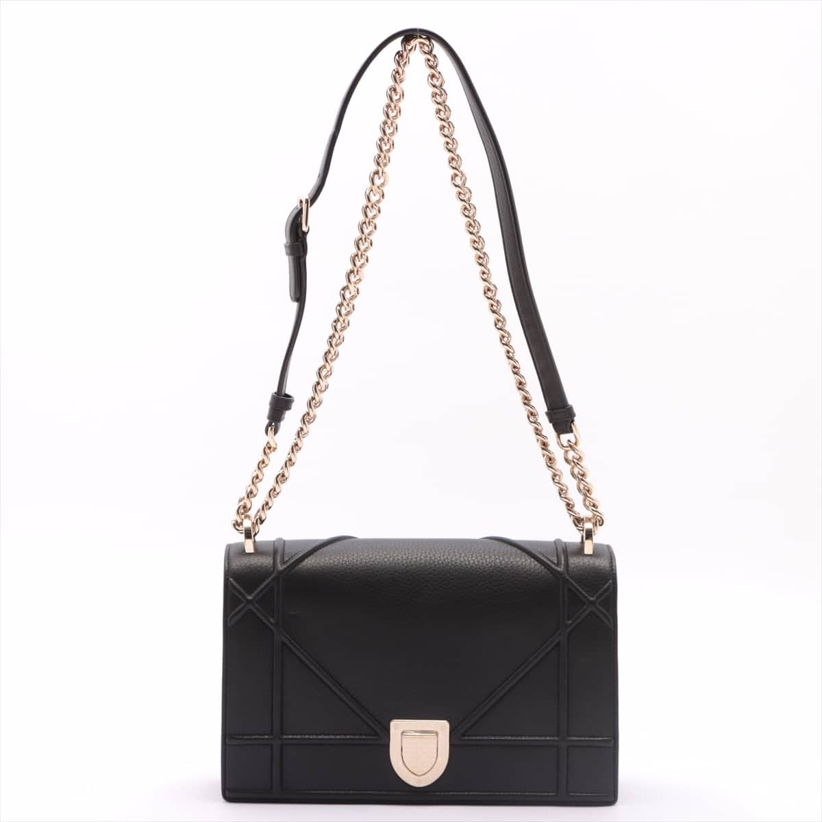 Christian Dior Diorama Leather Chain shoulder bag Black open papers