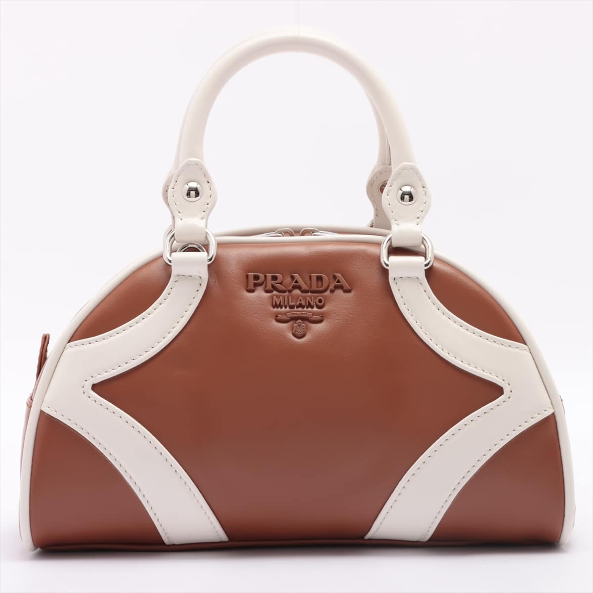 Prada Leather 2way handbag Brown 1BB071 open papers