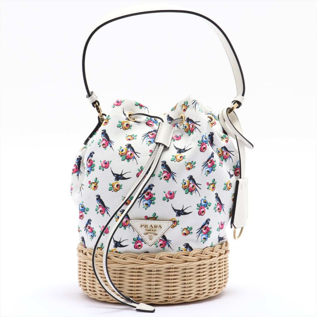 Prada Straw x canvas Straw bag White 1BE040 open papers