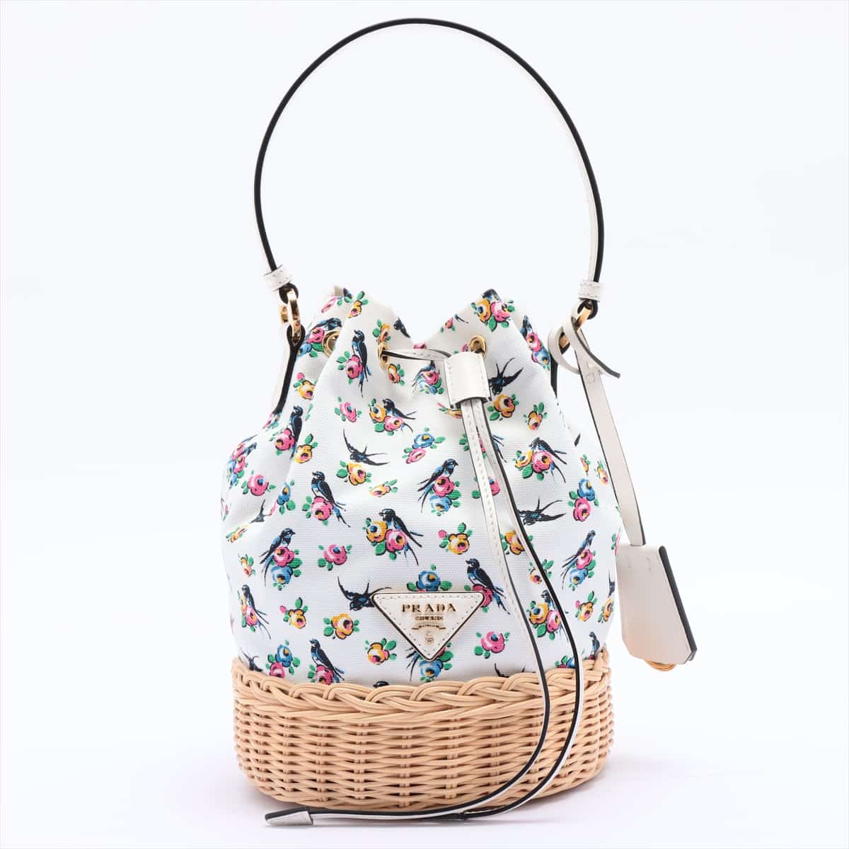 Prada Canvas & leather Straw bag White 1BE040 open papers
