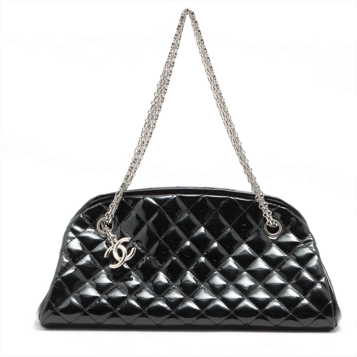 Chanel Mademoiselle Patent leather Chain shoulder bag Black Silver Metal fittings 15XXXXXX