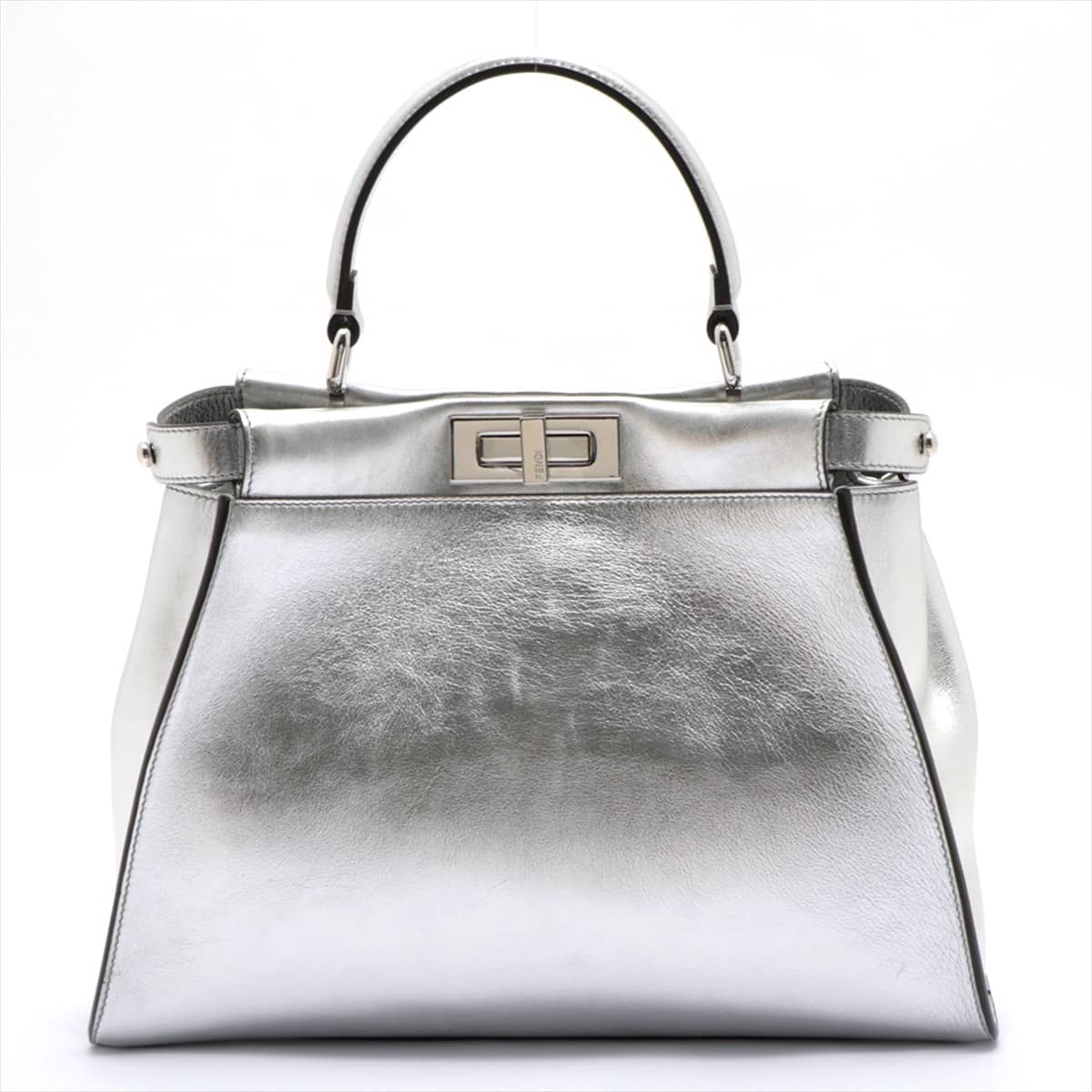 Fendi PEEKABOO REGULAR Leather 2way shoulder bag Silver 8BN290