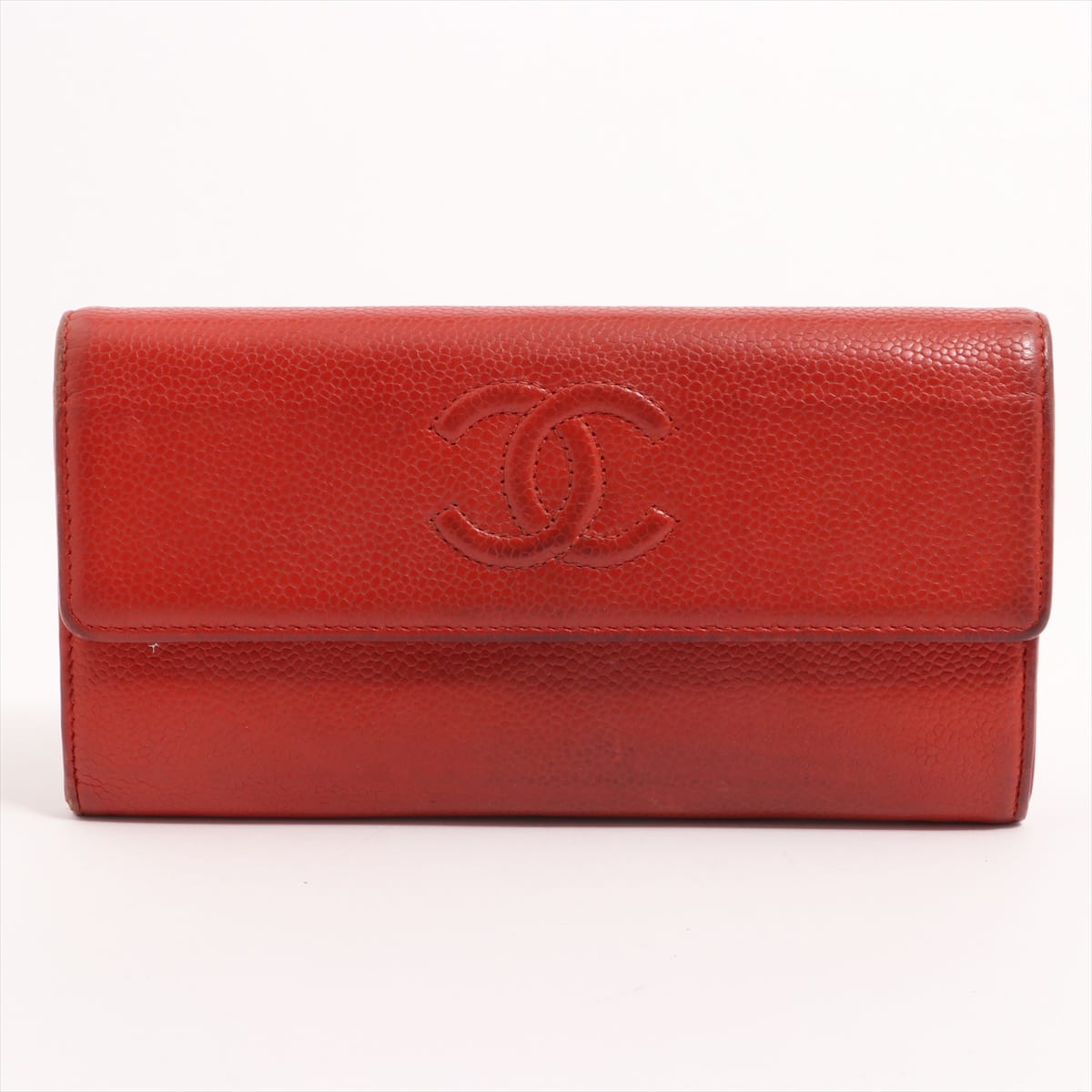 Chanel Coco Mark Caviarskin Wallet Orange Hook looseness